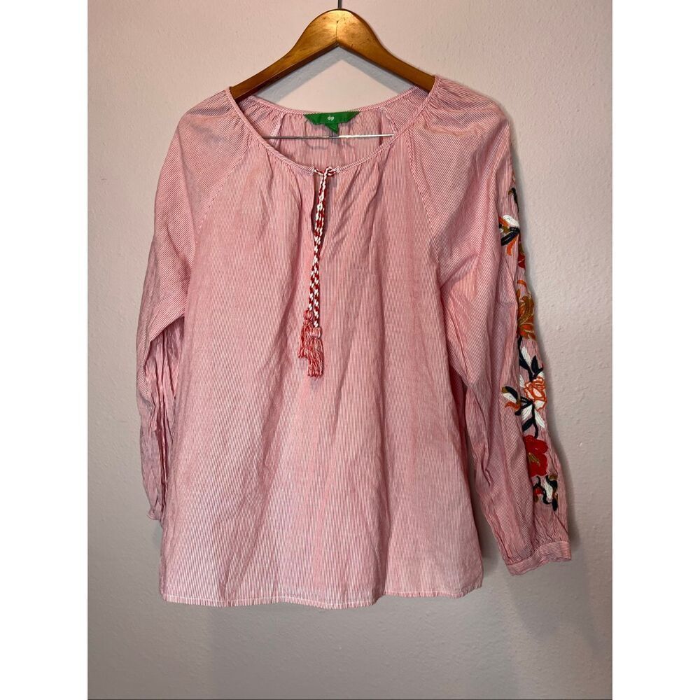 Dip longs sleeves pin striped embroidered floral 100%cotton